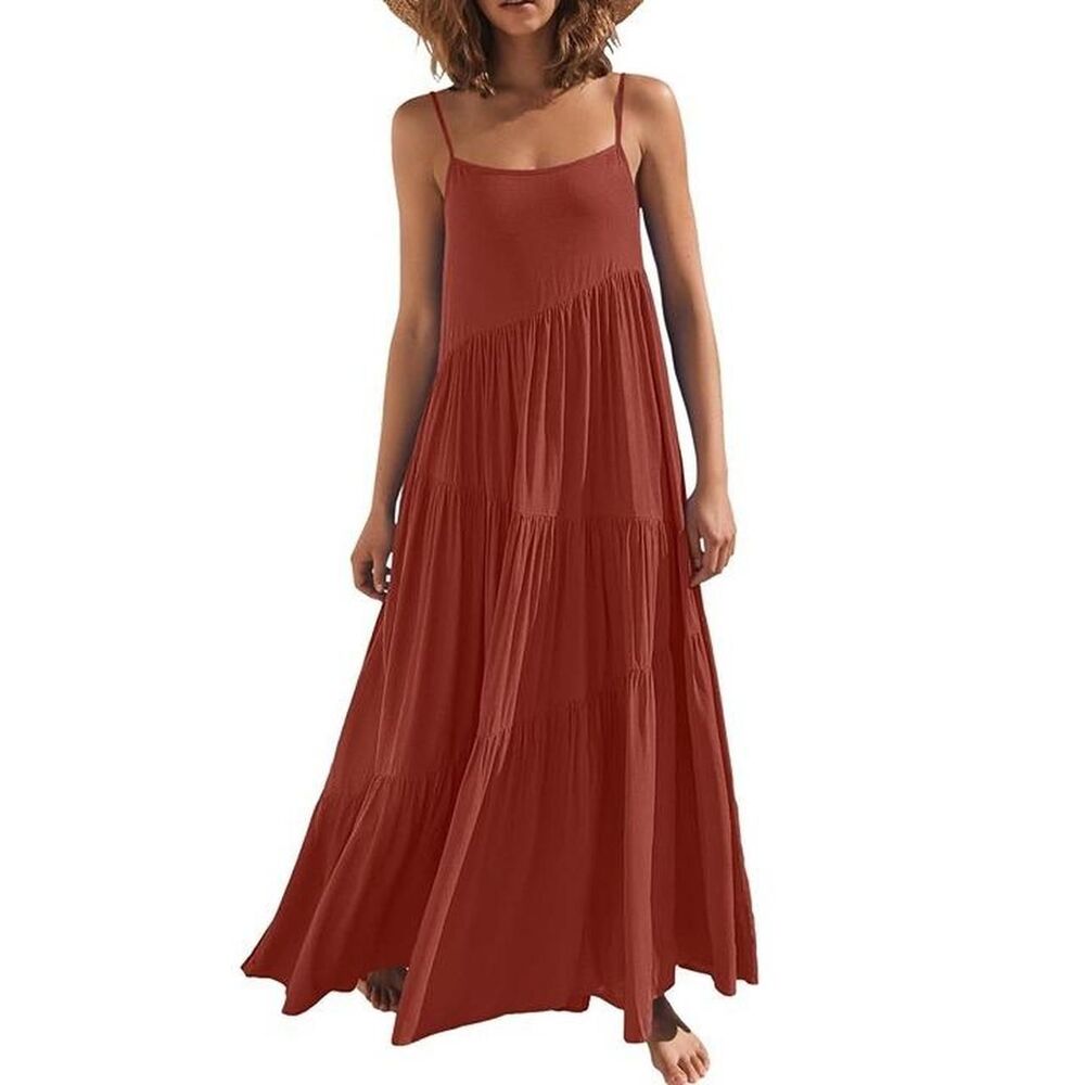 Women Summer Casual Loose Sleeveless Sundress Spaghetti Strap Flowy Boho
